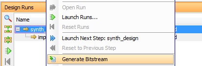 Generate Bitstream from Design Runs